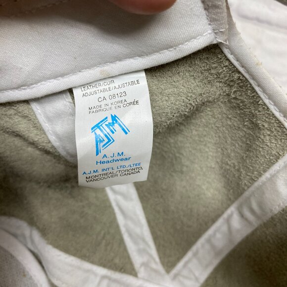 Vintage Leather Hat Strap Back White Red SL Oilfield Construction - Sweat Stains - Picture 10 of 12